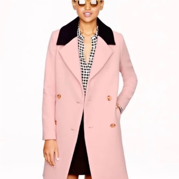 J.Crew pale pink with navy contrast-collar wool topcoat - Picture 2 of 3